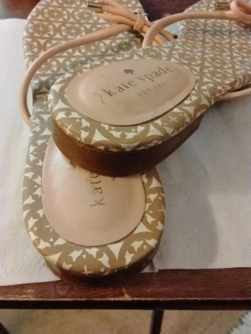 kate spade Blush Pink Bow Toe-Post Sandals with Gold Accents